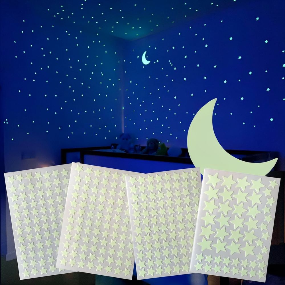 Glow In Dark Stars - Luminous Stars Moon Wall Stickers For